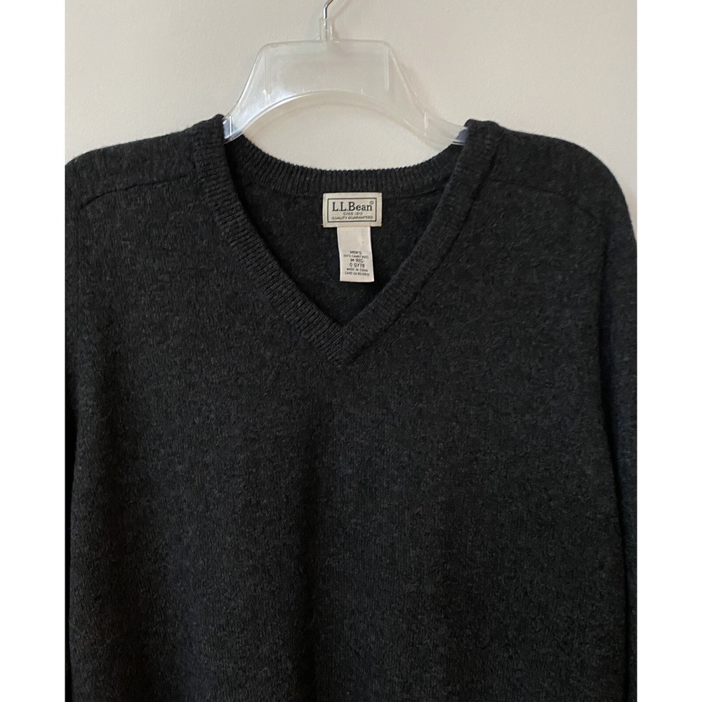 LL Bean Men's 100% Lamb's Wool Pullover Sweater V Neck Gray Sz Medium